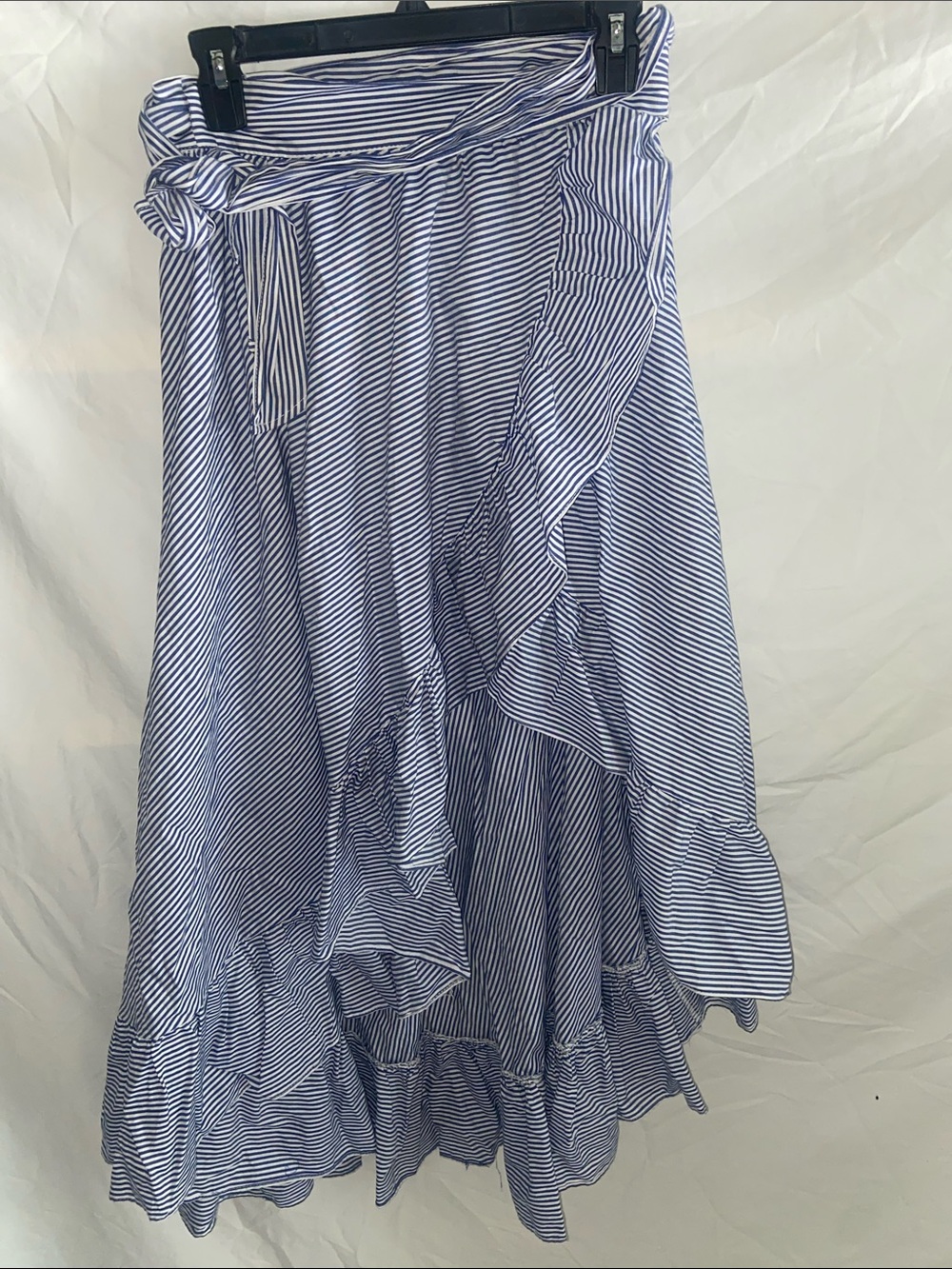 Blue and White Striped Ruffle Wrap Skirt size medium